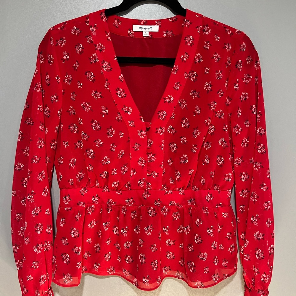 Madewell, floral V-neck blouse, Small